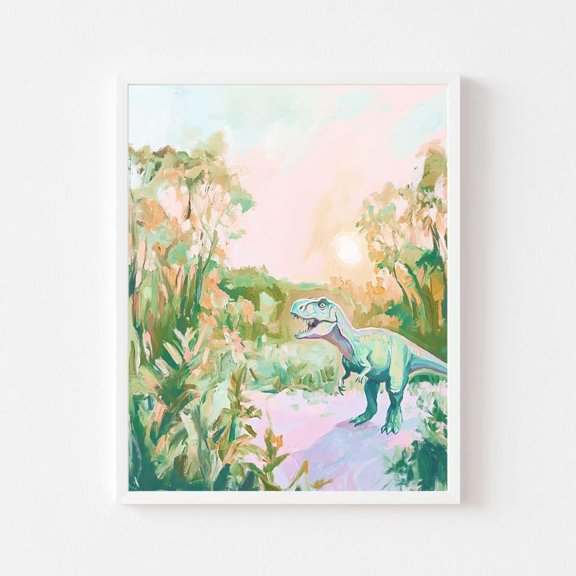 1 Pc Poster Pastel Tyrannosaurus Rex Wall Art Print Boy'S Room Dinosaur Painting Kid'S Playroom T Rex Colorful Animal Wall Artunframed- , Poster Print Only