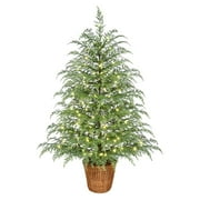 1 Pc Pre-Lit Green Cypress Artificial Christmas Potted Tree with 100 Warm White Twinkle LED Lights, by XIUH, 23x35 Inch, Green