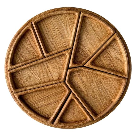 1 Pc Puzzle Serving Tray Divided Wood Serving Tray with Removable Dividers, Round for Veggie Platter Snacks Party, Candy Nuts Appetizers, Snack Dessert, 9.84x9.84x1.18 Inch, Coffee