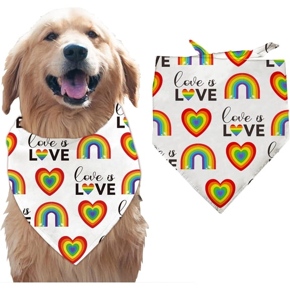 1 Pc Rainbow Printed Dog Bandana Colorful Love is Love Pet Scarf Heart Pattern Adjustable Triangle Bibs Washable Cotton Handkerchief Accessories for Medium Large Dog Pet colorful