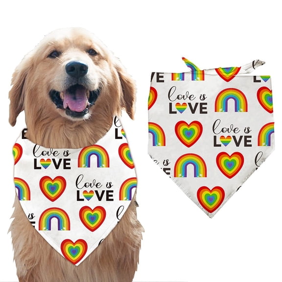 1 Pc Rainbow Printed Dog Bandana Colorful Love is Love Pet Scarf Heart Pattern Adjustable Triangle Bibs Washable Cotton Handkerchief Accessories diy