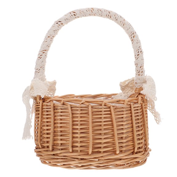 1pc Rattan Woven Handheld Flower Basket for Flower Storage (Khaki)