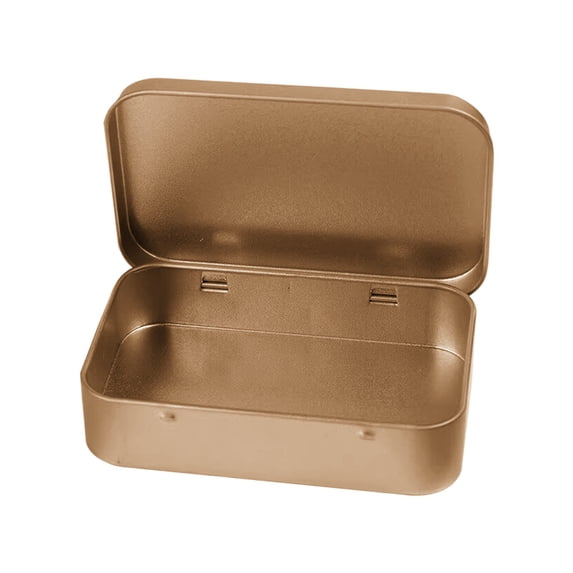 1 Pc Rectangular Metal Hinged Tin Box Cigarettes Box Mini Portable Box Small Storage Craft Organizer for Home Storage to Pills, Candies, Herbs, Planting Seed, Nail Art, 3.74x2.36x0.82 Inch, Gold