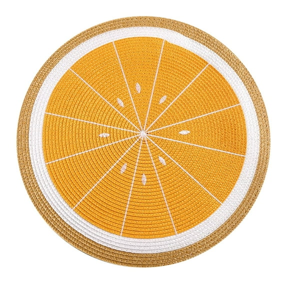 1 Pc Reusable Heat Resistant Round Lemon Placemat, Non-Slip Heat Insulation Round Tableware Mat, Washable Round Dish Pad for Kitchen Dining Tables, Restaurant, 14.96 Inch, Orange