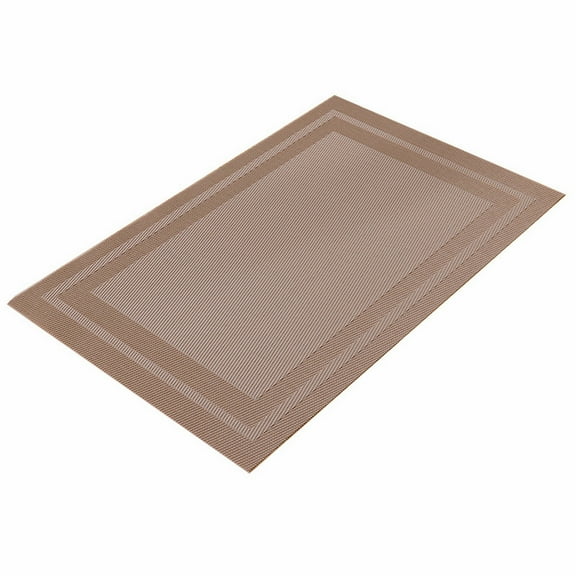 1 Pc Reusable Non-Slip Stain Resistant Placemat, Washable Vinyl Woven Table Mats, Elegant Durable Tabletop Placemat for Kitchen Decor, 17.7x11.8 Inch, Rose Gold Double Frame