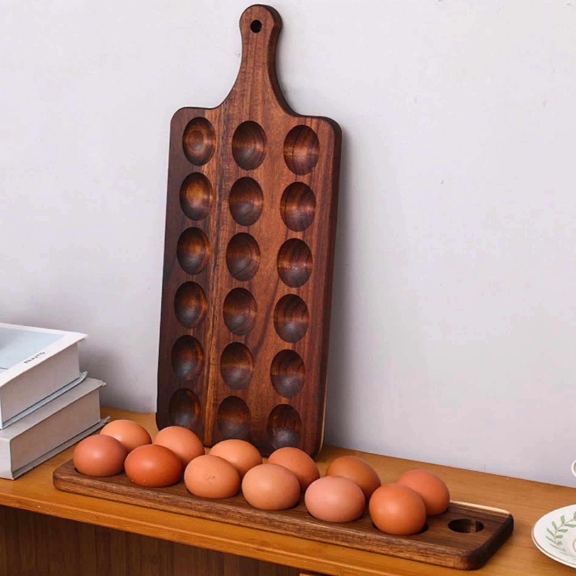1 Pc Reversible Wooden Deviled Egg Tray with 18 Slots, Rustic Charcuterie Board and Cheese Serving Platter for Daily Kitchen Entertaining, Farmhouse Appetizer Tray for Party Gatherings and Holiday