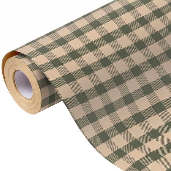 1 Pc Roll of Green Check Kraft Wrapping Paper, Large Size Plaid Gift Wrapping Sheet