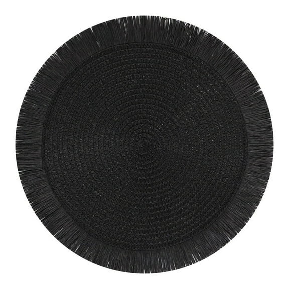 1 Pc Round Placemats Rustic Woven Fade-Safe Tablemats Braided Placemats Round Braided Placemats Non Slip Heat Resistant Round Table Mat Washable Place Mat for Home Cafe Event, 14.96"x14.96", Black