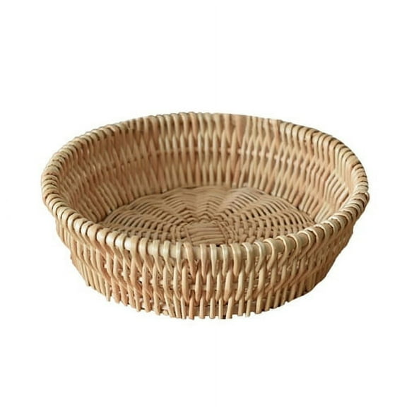 1 Pc Round Rattan Storage Basket, Hand-Woven Wicker Fruit Bowl, Decorative Bread Serving Basket, 20x20x5cm, Beige