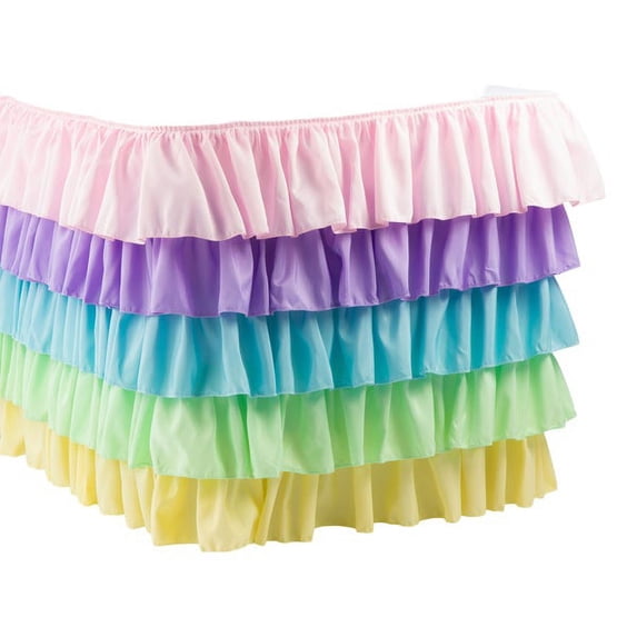 1 Pc, Ruffled 5 Tier Pastel Rainbow Table Skirt 17Ft Polyester for Birthday Party, Wedding Reception, Baby Shower, Prom, or Special Event
