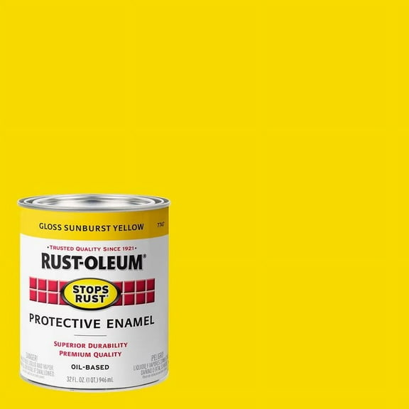 1 Pc, Rust-Oleum Stops Rust Indoor And Outdoor Gloss Sunburst Yellow Oil-Based Protective Paint 1 Qt