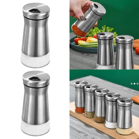 1 Pc Salt and Pepper Shakers, Clear Glass Bottom Salt Pepper Shaker, Pepper Dispensers with Adjustable Pour Holes, Stainless Steel Salt Containers for Kitchen Cooking Table, RV, Camp, BBQ, 4.52 inch
