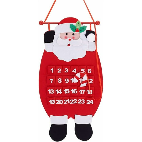 1 Pc Santa Christmas Advent Calendar 2024 Number 1-24 Pocket 3D Felt Hanging Advent Calendar with Crutch Reusable Countdown to Christmas Calendar for DIY Xmas Decorations Gifts