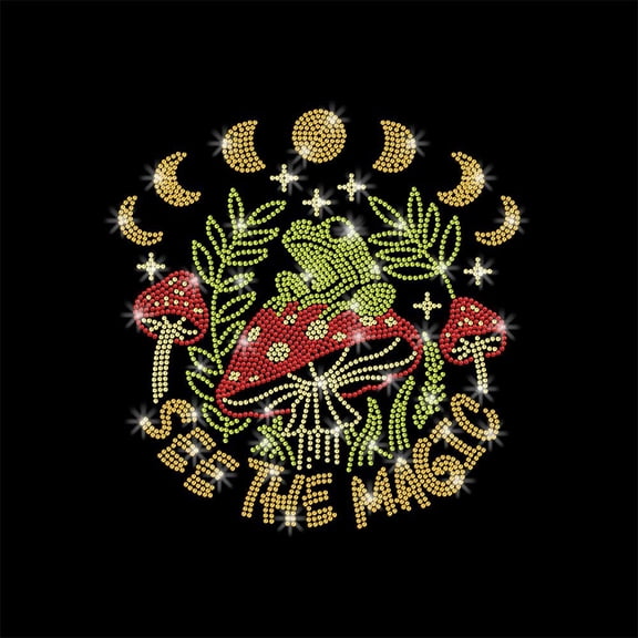 1 Pc See The Magic Rhinestone Iron on Hotfix Transfer Decal Frog Mushroom Bling DIY Patch Clothing Repair Applique T-Shirt Vest Shoes Hat Jacket Decor Clothing DIY Accessories colorful