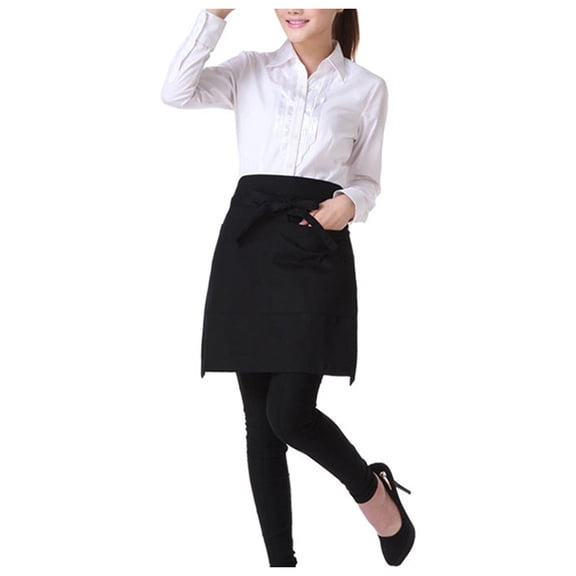 1 Pc Server Aprons, Waist Apron with 2 Pockets, Cotton Blend Kitchen Short Half Waist Apron for Work Cafe Cooking Women Men