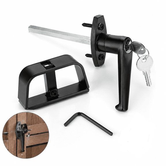 Artrylin 1 Pcs Shed Door Latch L-Handle Lock Kit,Black Shed Door Hardware Lock Set,Handle Lock Kit with L-Handle and the Inside D-Handle,Stem Storage Barn Lock for Playhouses (Black)