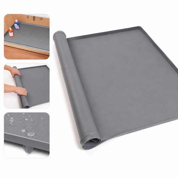1 Pc Silicone Diamond Sink Mat 58x44cm - Kitchen Cabinet Protection Liner Drain Pad Bottom Shelf Cover Gray