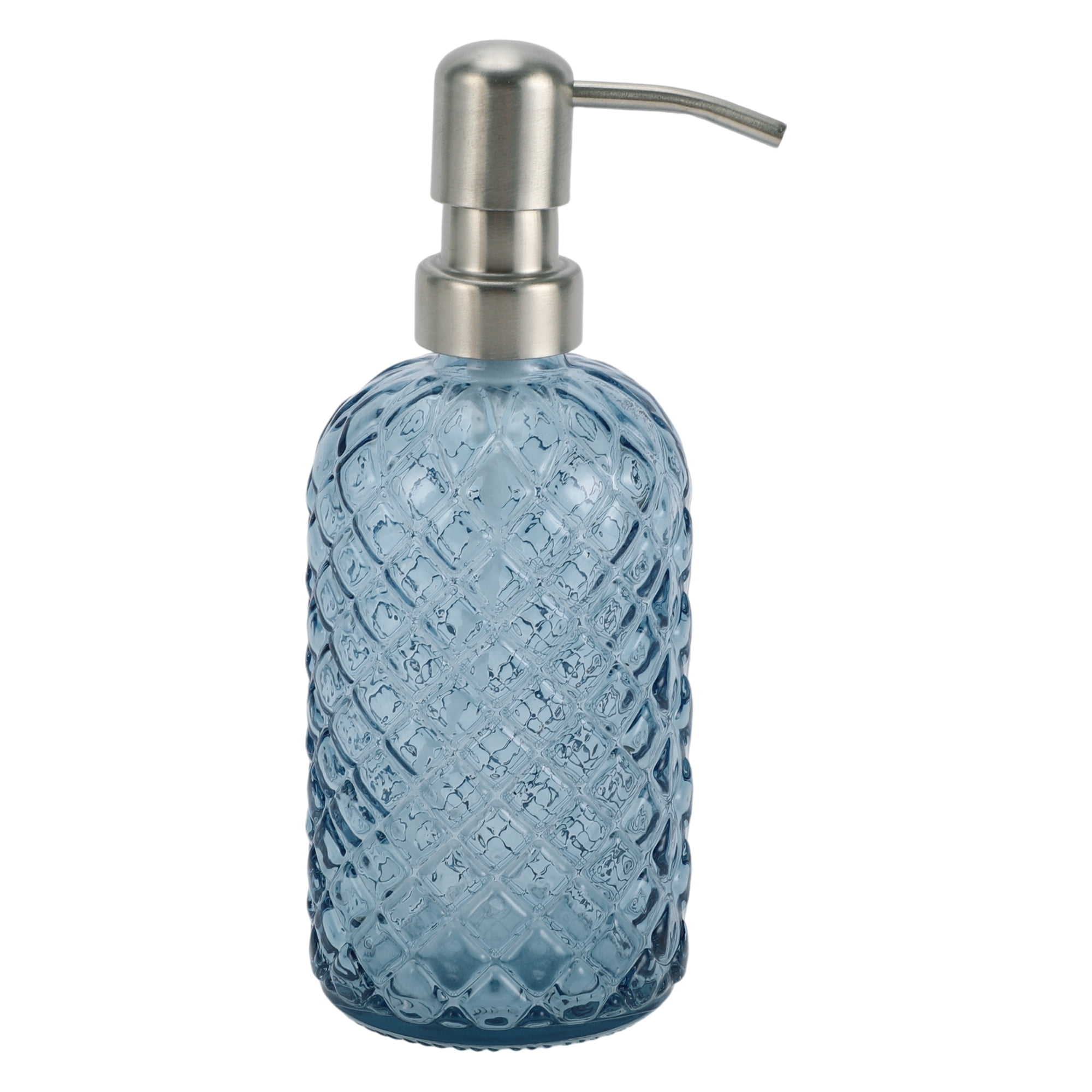 1 Pc Simple Cylindrical Soap Pump Dispenser for Bath 400ml Blue Silver Tone