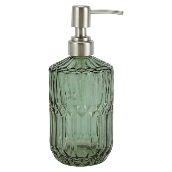 Unique Bargains 1 Pc Simple Cylindrical Soap Pump Dispenser for Bathroom 450ml Green Silver Tone