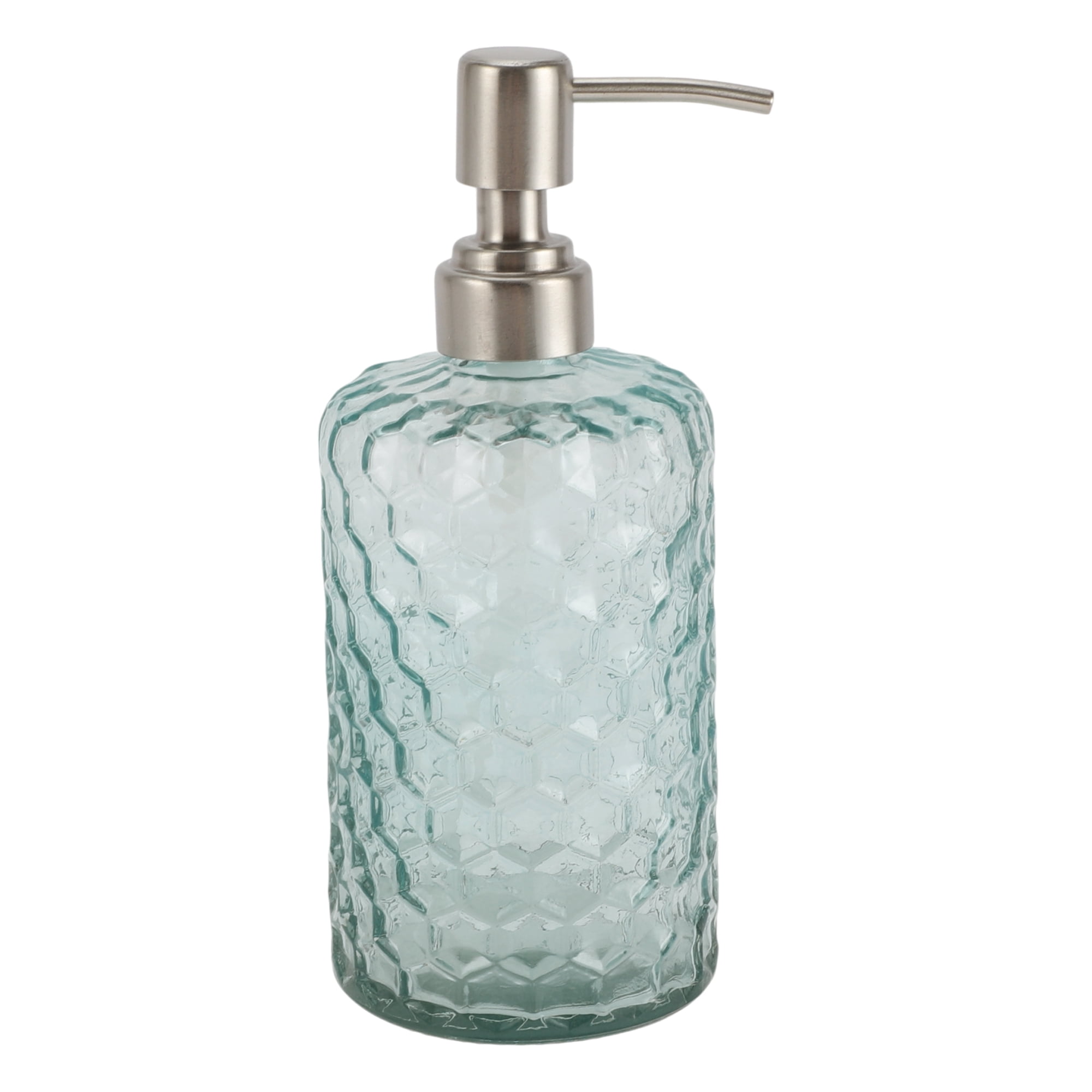 1 Pc Simple Cylindrical Soap Pump Dispenser for Bath 500ml Blue Silver Tone