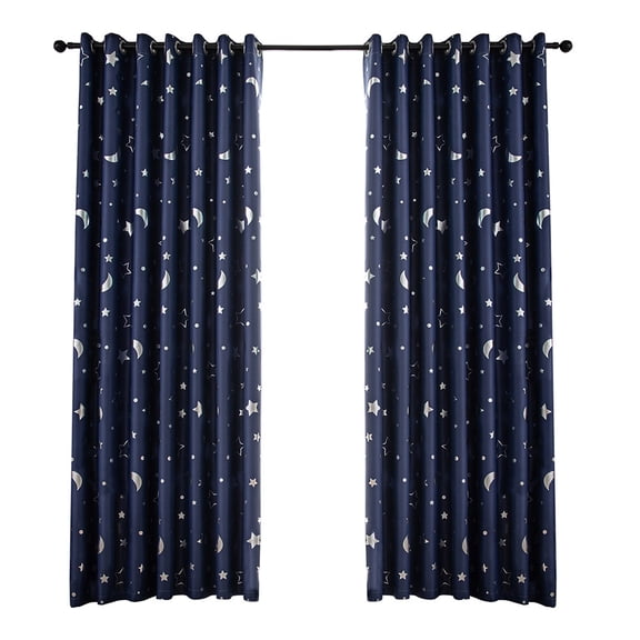 1 Pc Simple Fashion Window Curtain Silver Stars Moon Blackout Curtain Heat Insulation Punching Curtain - 100x130cm (Navy)