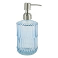 thumbnail image 1 of 1 Pc Simple Vertical Lines Soap Pump Dispenser for Bath 450ml Clear Blue Silver Tone, 1 of 6