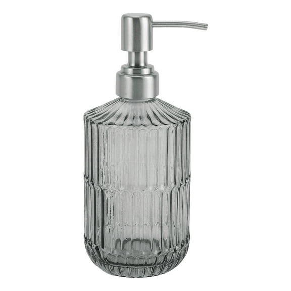 1 Pc Simple Vertical Lines Soap Pump Dispenser for Bath 450ml Gray Silver Tone