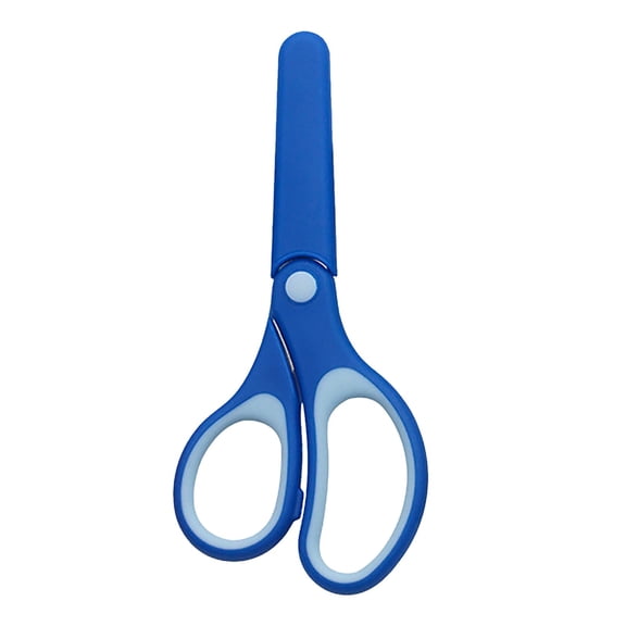 1 Pc Small Blunt Craft Scissors with Caps Handle Scissors with Comfort Grip Sharp Stainless Steel Blades Scissors for Crafting Safety Cutting Paper, Assorted Color, 5.75x2.56 Inch, Blue