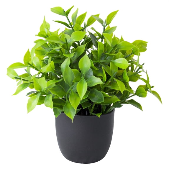 1 Pc Small Fake Plants in Black Pots, Bathroom Office Decor No-Watering Artificial Plants Gothic Black Pot Style for Shelf Desk Kitchen Table and Halloween Fall Home Decor, Bean Leaf
