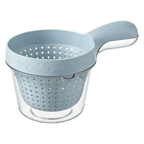1 Pc Small Fruit Colander, Dual Layer Draining Basket with Handle, Berry and Tomato Washer, Vegetable Washing Bowl with Strainer, Kitchen Rinser Container for Fruits, Portable Strainer Bowl, Blue