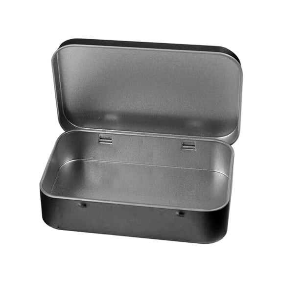 1 Pc Small Hinged Tin Box with Lid Rectangular Metal Tins Storage Containers Portable Craft Organizer for Home Storage to Pills, Candies, Herbs, Planting Seed, 3.74x2.36x0.82 Inch, Black