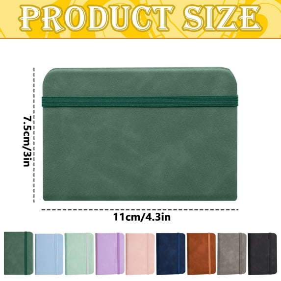 1 Pc Small Pocket Notebook Mini Faux Leather Pocket Notebook Small Notebook Softcover Mini Notepad Tiny Journal Notepad with Elastic Rubber Band for Travel Home Writing Supply, 3"x4.3", Green