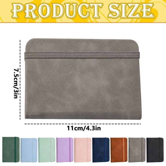 1 Pc Small Pocket Notebook Mini Faux Leather Pocket Notebook Small Notebook Softcover Mini Notepad Tiny Journal Notepad with Elastic Rubber Band for Travel Home Writing Supply, 3"x4.3", Gray