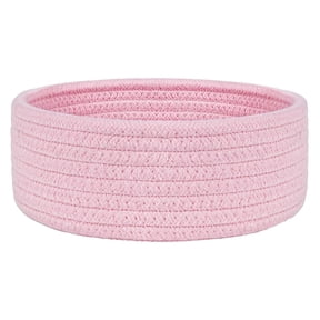 1 Pc Small Woven Baskets, Tiny Oval Shallow Storage Baskets, Mini Cotton Rope Empty Decorative Basket, Boho Little Organizer Bins for Bathroom, Anything Toy Gifts Baskets 6.69x3.15 Inch, Pink
