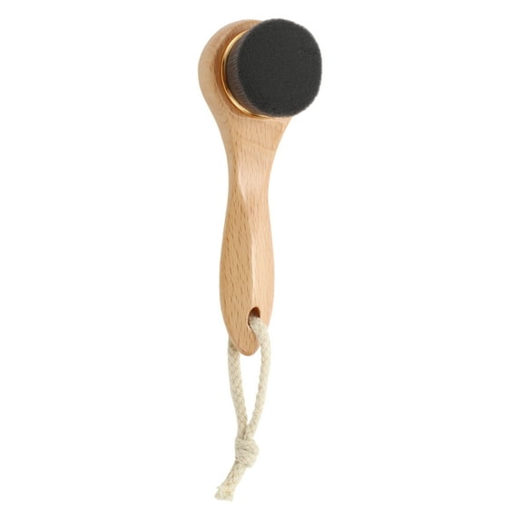 1 Pc Soft Nanofiber Hair Cleansing Brush with Flat Hair Long Handle Wood Color Black