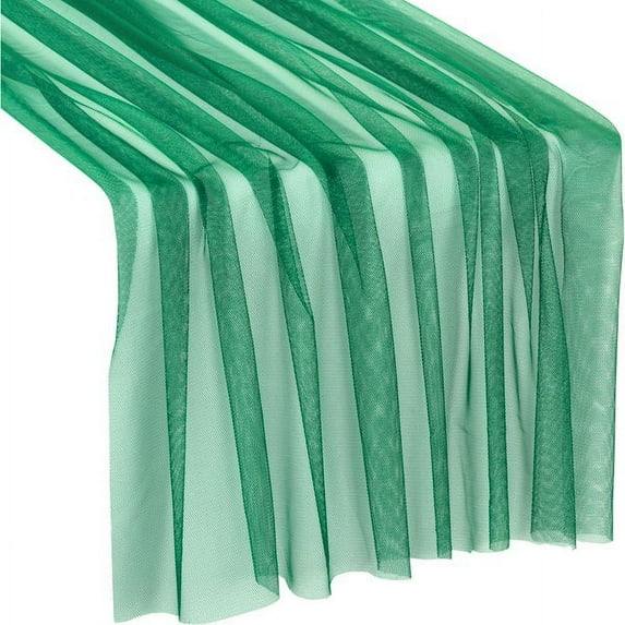 1 Pc, Soft Tulle Table Runner Extra Long 30" x 16Ft - Emerald Green for Wedding Receptions, Bridal and Baby Showers, Dinner Parties, Anniversaries, Birthdays