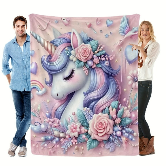 1 Pc Soft Unicorn Flannel Blanket Unicorn Pattern Flannel Blanket Warm Soft Lightweight Suitable For Sofa Bed Travel Camping Living Room Office Couch Chair And Bed All Year Round!