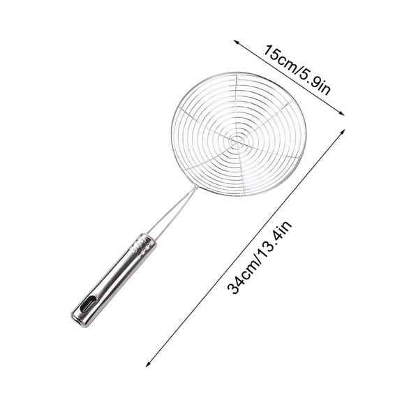 1 Pc Solid Stainless Steel Spider Strainer Skimmer Ladle Asian Strainer Ladle Frying Spoon with Handle for Cooking and Frying Kitchen Utensils Wire Strainer Pasta Spoon, 5.9x13.4 Inch, Silver