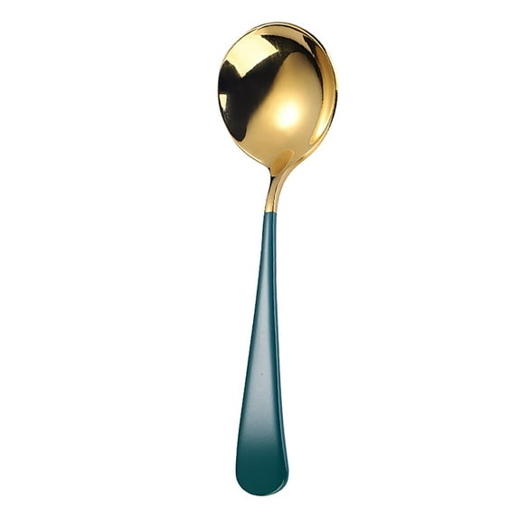 1 Pc Soup Spoon, Stainless Steel Titanium Plating Shiny Round Spoons Silverware Round Stainless Steel Bouillon Spoons Table Spoon Table Spoons Sturdy Easy To Clean, 6.22x1.73 Inch, Dark Green Gold