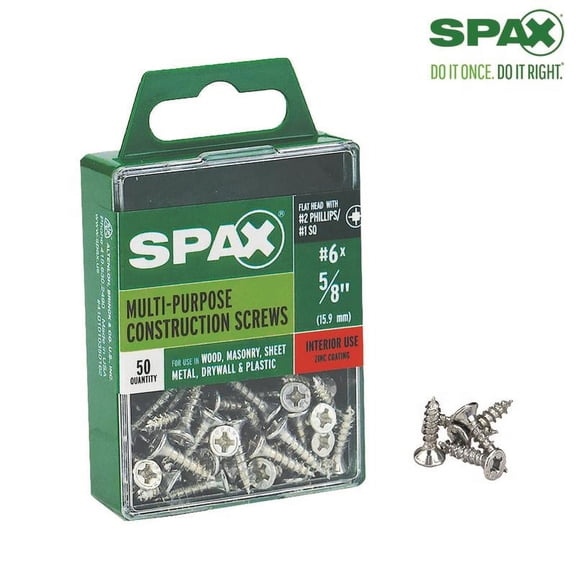 1 Pc, Spax Multi-Material No. 6 Label X 5/8 In. L Unidrive Flat Head Construction Screws 50 Pk