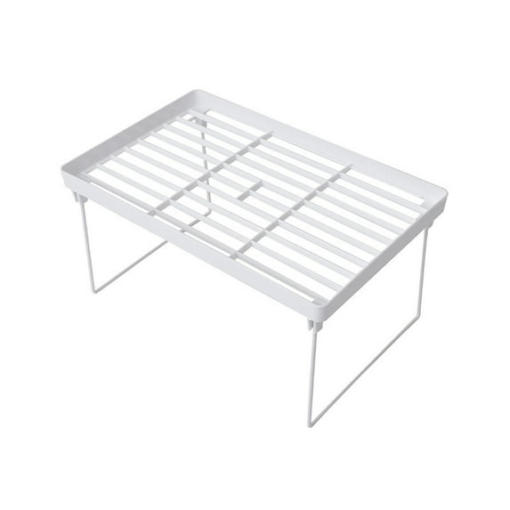 1 Pc Stackable Plastic Kitchen Storage Shelf Foldable Rack - White Kitchen Cabinet Organizer and Storage Shelves Stackable Expandable Storage Racks for Counter Cabinet Pantry, 12.4"x7.87"x6.3", White
