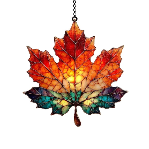 1 Pc Stained Glass Acrylic Maple Leaf Ornament, 3.15 inch Fall Maple Leaf Hanging Decorations, Fall Tree Ornament, Halloween Stained Glass Decoration, Autumn Maple Leaves Decor for Home