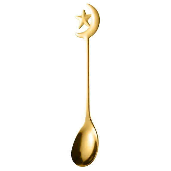 1 Pc Stainless Steel Coffee Spoon with Star and Moon Design Dessert Spoon Tableware Kitchen Tools Mini Demitasse Espresso Spoons for Sugar Tea Drink Ice Cream Stirring, 4.92x0.94 Inch, Gold Spoon