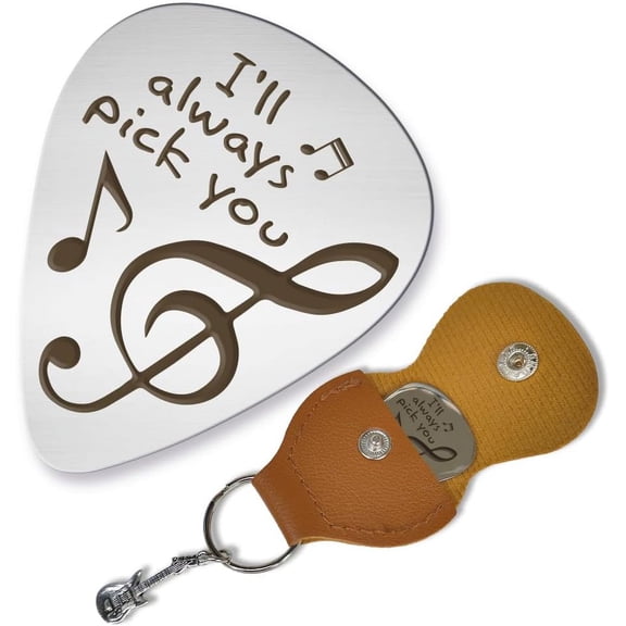 1 Pc Stainless Steel Guitar Pick I'll Always Pick You Picks Plectrums with Holder Love Theme Bass Pick Gift DIY for Boyfriends Girlfriends Wife Husband Her Him Men Women Valentine