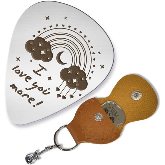 1 Pc Stainless Steel Guitar Pick I Love You More Picks Plectrums with Holder Love Theme Bass Pick Gift for DIY Boyfriends Girlfriends Men Women Wife Husband Her Him Valentine's Day