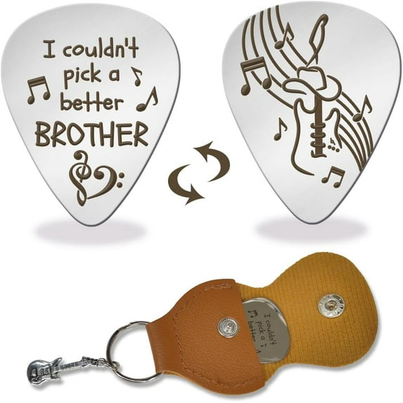 1 Pc Stainless Steel Guitar Pick I Couldn't Pick a Better Brother Metal Guitar Picks Plectrums Bass Pick Musicial Gifts with Holder for Bro Brother Men Him Birthday Christmas grey
