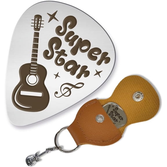 1 Pc Stainless Steel Guitar Pick Personalized Guitar Picks Plectrums with Case Super Star Bass Rock Pick Musical Instrument Accessories Gift DIY Craft