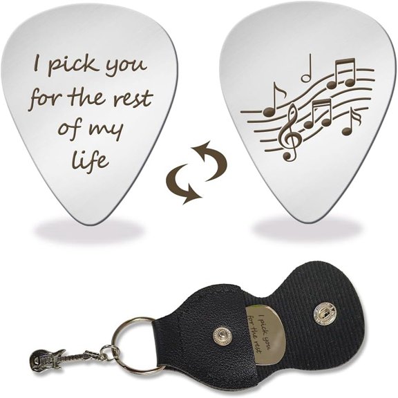 1 Pc Stainless Steel Picks Plectrums I Pick You for the Rest of My Life Plectrum with Leather Holder Guitar Picks