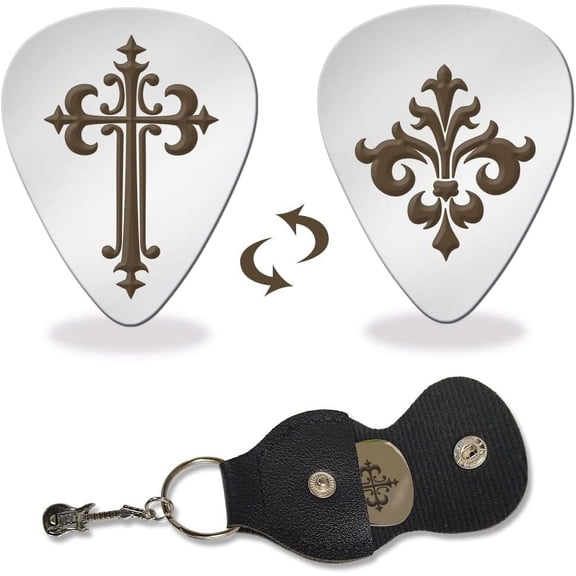 1 Pc Stainless Steel Picks Plectrums Pattern Plectrum with Leather Holder Double-side Guitar Picks for Musician Guitar Player Metal Grip Pick for Electric-Acoustic Bass