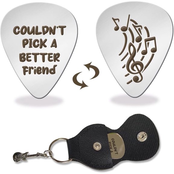 1 Pc Stainless Steel Picks Plectrums Couldn't Pick a Better Friend Plectrum with Leather Holder Guitar Picks for Friends Guitar Player Metal Grip Pick for Electric-Acoustic Bass for DIY
